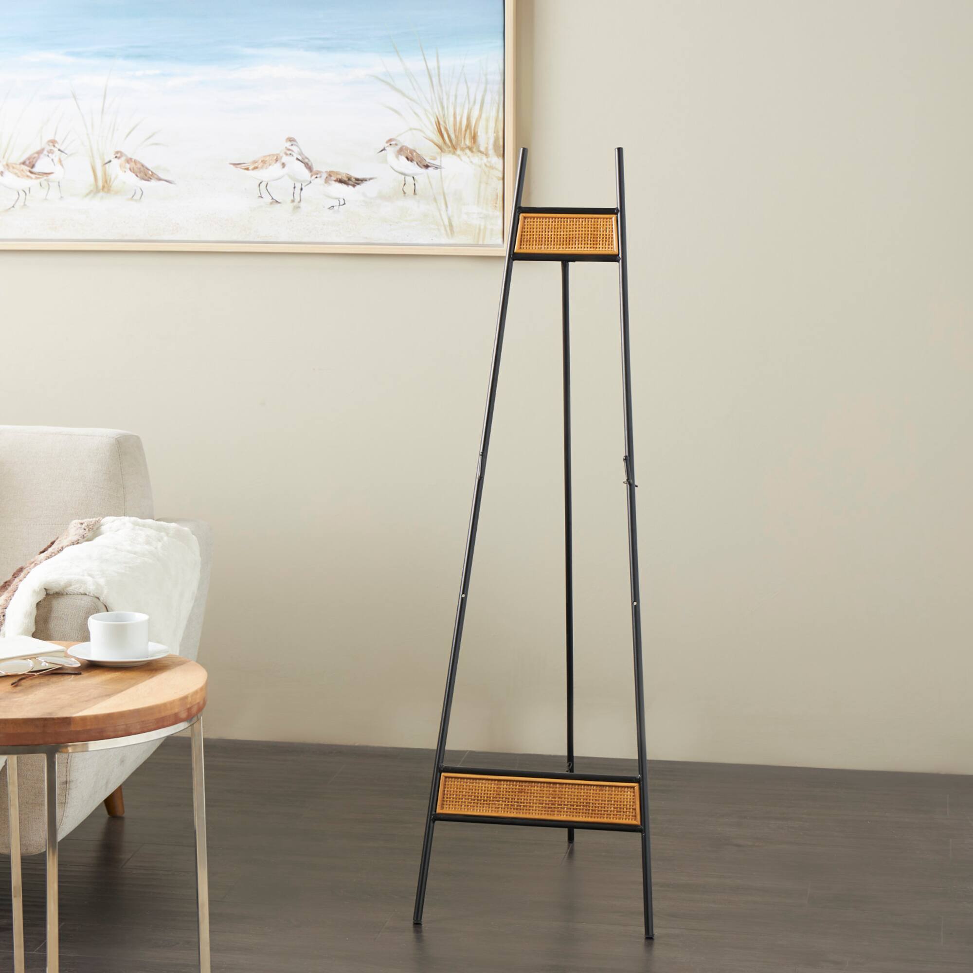 51" Black Metal Easel with Wood Accents